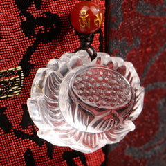 Himalayan Clear Quartz Lotus Pendant – Spiritual Necklace with Red Agate Mantra Bead for Women