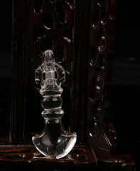Himalayan Clear Quartz Vajrakila & Vajra Axe Pendant – Hand-Carved Tibetan Ritual Amulet for Spiritual Protection