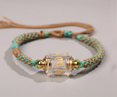 Himalayan Clear Quartz Six-Syllable Mantra Bracelet – Handwoven Adjustable Spiritual Amulet for Men & Women