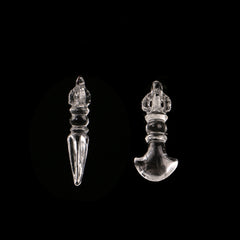 Himalayan Clear Quartz Vajrakila & Vajra Axe Pendant – Hand-Carved Tibetan Ritual Amulet for Spiritual Protection