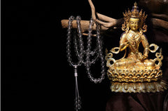 10A Clear Quartz 108-Bead Mala – Carved Vajrasattva Mantra in Sanskrit, Adjustable Knot Design